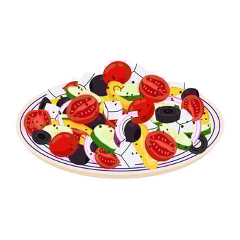 Greek salad. Traditional Greek cuisine. Flat illustration for menu, restaurant, food blog. vector