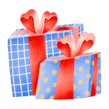 Blue gift boxes, presents, packages with bow. Christmas gift. Hand drawn illustration on isolated background. Birthday png