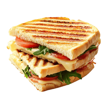 A sandwich with cheese, tomatoes and spinach png