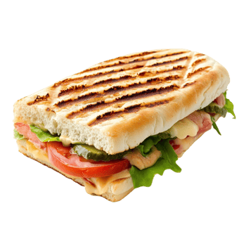 A sandwich with lettuce, tomatoes and cheese on a black background png