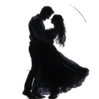 A silhouette of a couple dancing in the dark png
