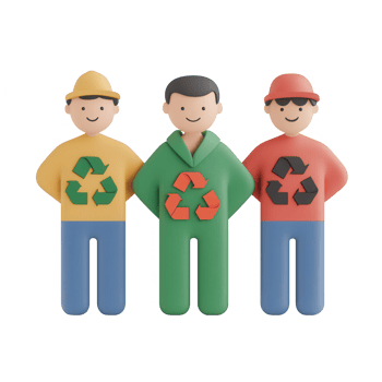 Three cartoon characters promoting recycling and environmental awareness. png