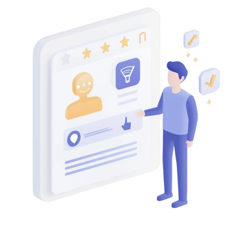 A person interacting with a digital profile on a modern device interface. png