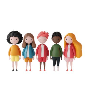 A diverse group of stylized characters representing unity and friendship. png