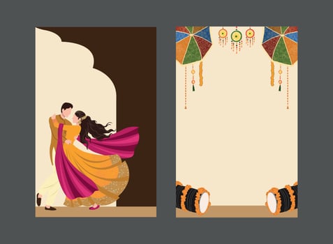 traditional indian wedding two sided card designs vector
