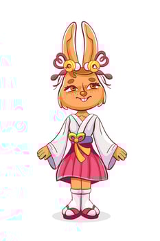 Illustration of a hare girl with bionic prosthetic ears in a cute cartoon style. vector