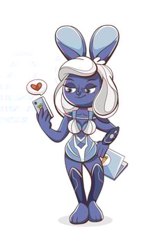 Illustration of a hare girl with bionic prosthetic legs in a cute cartoon style. vector