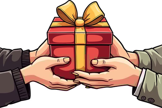 Man and woman hands giving or exchanging Christmas, Valentine, anniversary holiday gift box Illustration isolated on white background vector