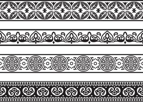 endless black monochrome ancient Russian ornament. Seamless Slavic border, frame. Painting of the royal chambers. vector