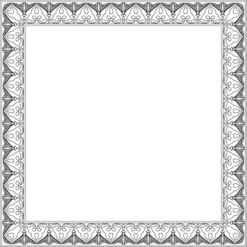 black contour Arabic national square ornament. Ethnic rectangle, frame of eastern peoples. Persian painting. vector