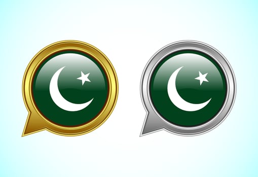 Pakistan flag speech bubble. Speaking flag icon in gold and silver color vector