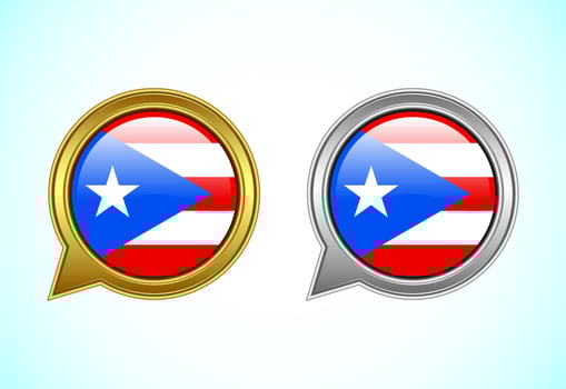 Puerto Rico flag speech bubble. Speaking flag icon in gold and silver color vector