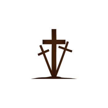 Three crosses on the mountain of the mountain where Jesus was crucified. vector