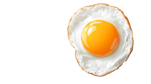 Isolated fried egg with bright golden yolk and crispy white edges on a transparent background. png