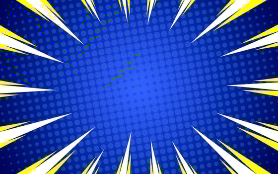 Halftone dots lightning explosion pop art comic background. Cartoon vector