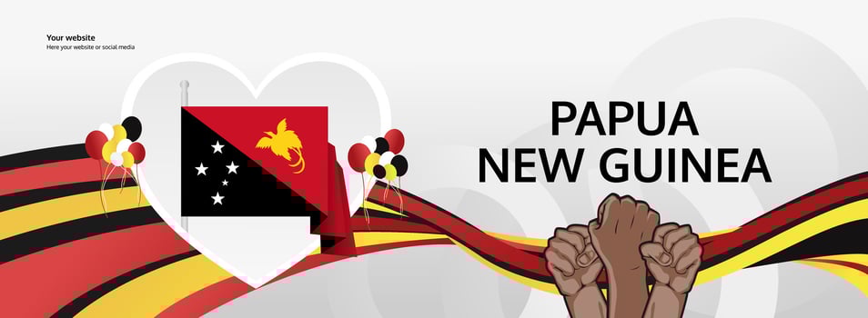 Wide banner with love symbol and Papua New Guinea flag vector