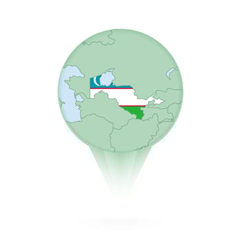 Uzbekistan map, stylish location icon with Uzbekistan map and flag. vector