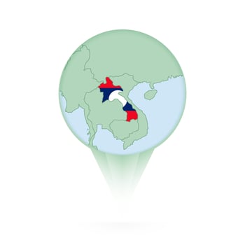 Laos map, stylish location icon with Laos map and flag. vector