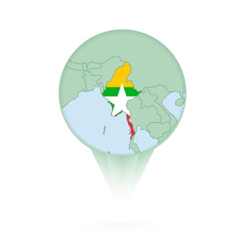 Myanmar map, stylish location icon with Myanmar map and flag. vector