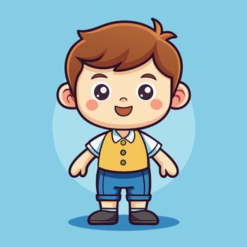 cartoon boy in blue shorts and yellow shirt vector