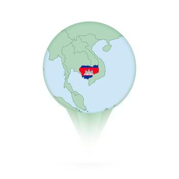 Cambodia map, stylish location icon with Cambodia map and flag. vector