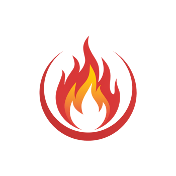 A stylized flame design features red and orange hues within a circular shape cutouts png