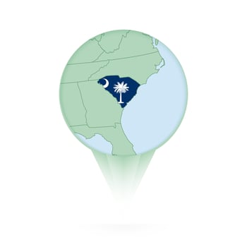 South Carolina map, stylish location icon with South Carolina map and flag. vector