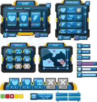 Space Sci-fi Robot Techno Game UI Window Panel vector