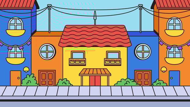 City scape row house cartoon illustration vector