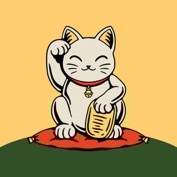 A cartoon cat sitting on a red and yellow background vector