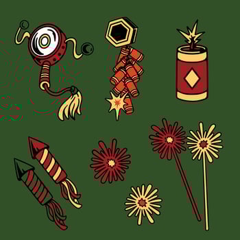 Fireworks and other items celebrates Chinese New Year vector