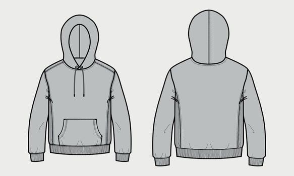 A drawing of a hoodie with a hood and a zipper vector