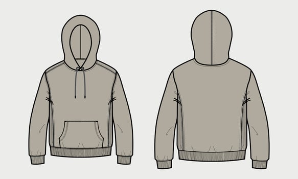 A drawing of a hoodie with a hood and a zipper vector