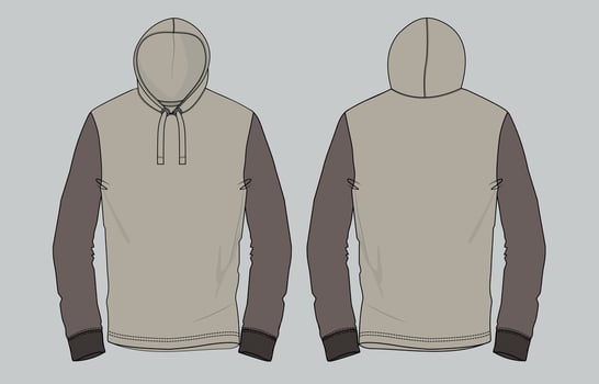 A drawing of a hoodie with a hood and sleeves vector