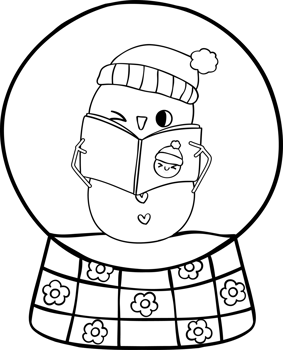 Groovy Winter Snowglobe Reading Coloring Image png