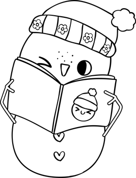 Groovy Winter Snowman Reading Coloring Image png