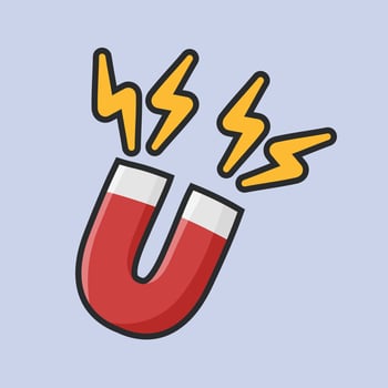 magnet and electricity sign with outline flat design. vector