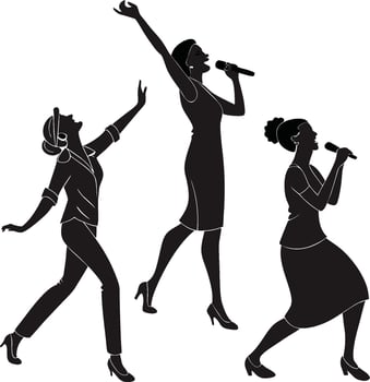 Four women singing in different poses vector