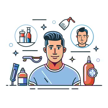 Illustrated Depiction of Modern Male Grooming Rituals and Essentials vector