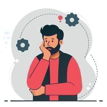 Conceptual Illustration of a Man Deep in Thought Embracing His Ideas vector