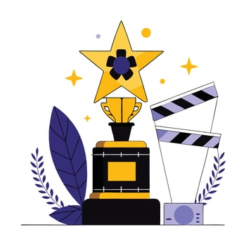 Cinematic Film Award Concept with Golden Statuette and Red Velvet Rope vector