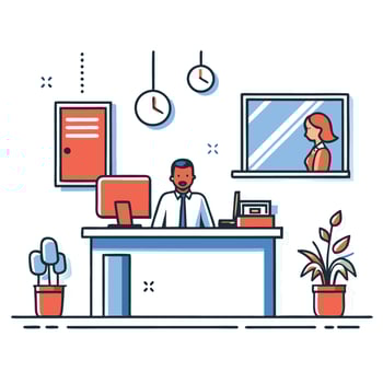 Modern Office Reception Area with Welcoming Ambiance and Elegant Decor vector