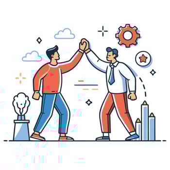 Joyful Colleagues Giving a High Five to Celebrate Success vector