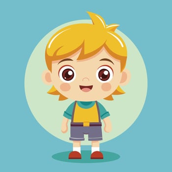 cartoon boy with yellow hair and blue shirt vector