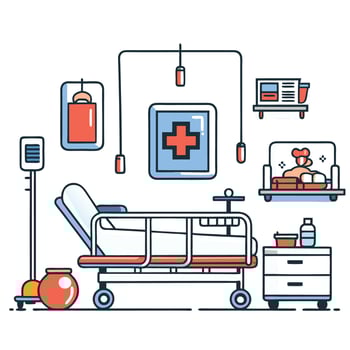 Modern Hospital Room with Equipment and Furniture for Patient Treatment vector