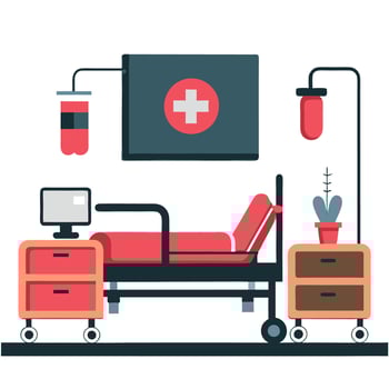 Modern and Spacious Hospital Room with Advanced Equipment and Natural Lighting vector
