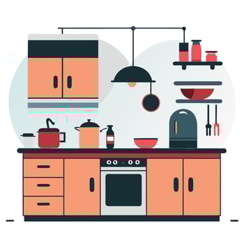 Modern Kitchen Design Illustration with Sleek Appliances and Ample Storage vector