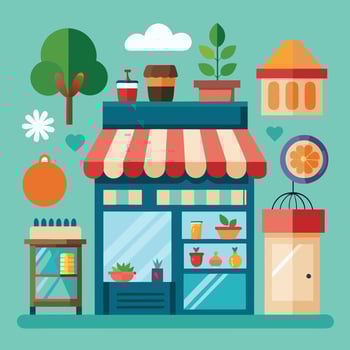 an illustration of a store front with various items vector