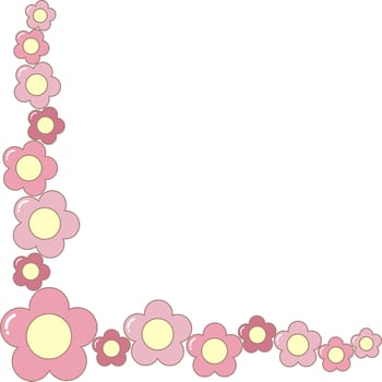Pink Flower Edge Border Frame. Simple Cute Style Illustration. vector