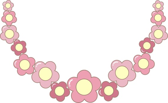 Pink Flower Round Border Frame. Simple Cute Style Illustration. vector